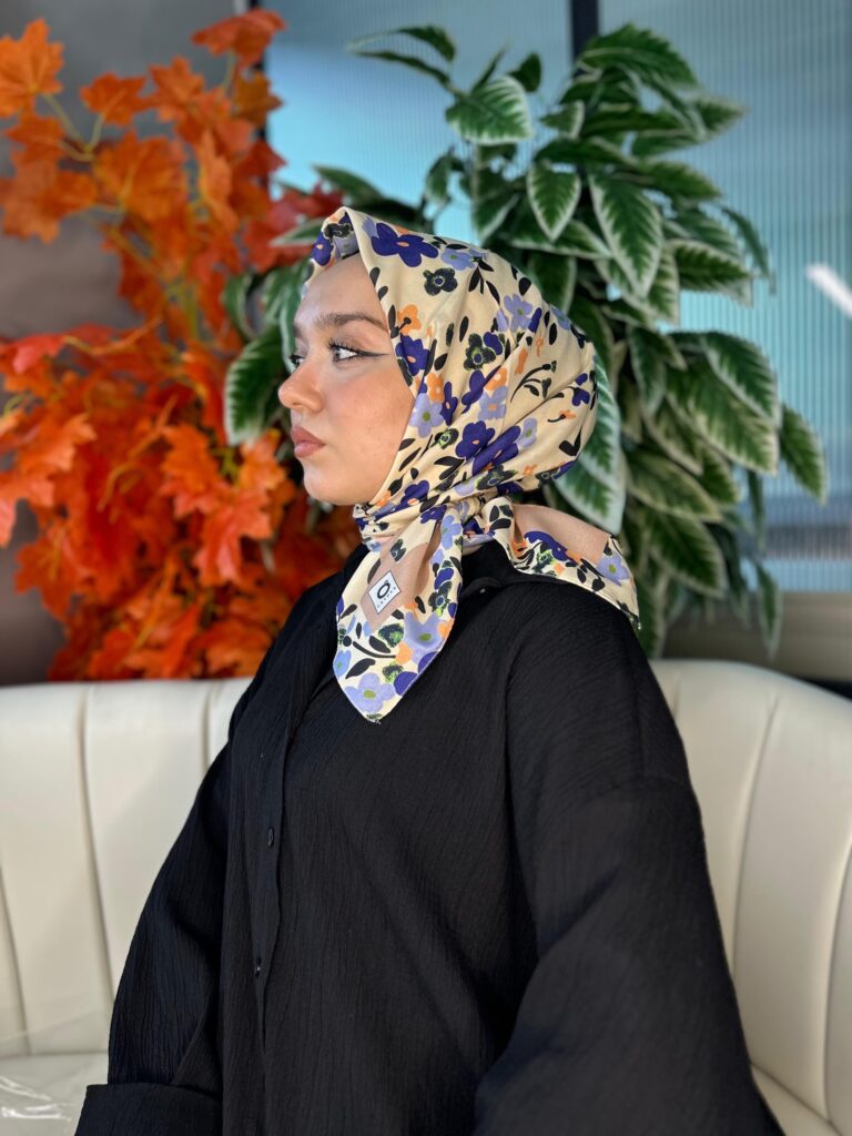 Bahar Desen Pamuk İpek Eşarp-13001-VİZON