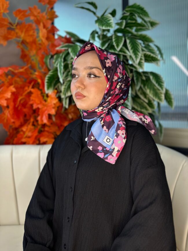 Bahar Desen Pamuk İpek Eşarp-13001-Bebe Mavi