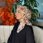 Bahar Desen Pamuk İpek Eşarp-13001-Latte