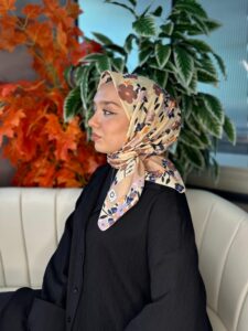 Bahar Desen Pamuk İpek Eşarp-13001-Latte