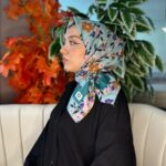 Bahar Desen Pamuk İpek Eşarp-13001-Su yeşili