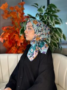 Bahar Desen Pamuk İpek Eşarp-13001-Su yeşili