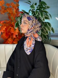 Bahar Desen Pamuk İpek Eşarp-13001-Şeftali