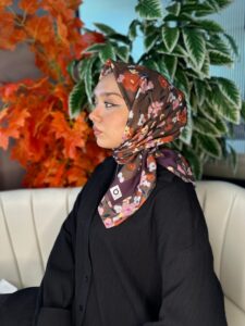 Bahar Desen Pamuk İpek Eşarp-13001-Kahve