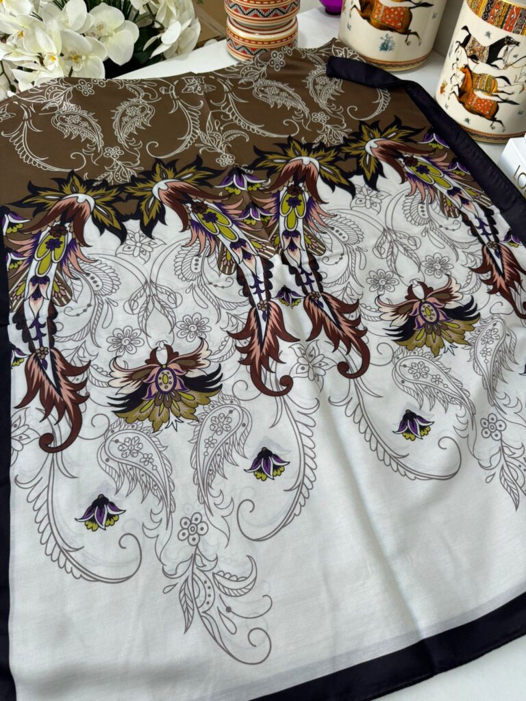 Etnik Desen Pamuk İpek Şal - siyah/ haki