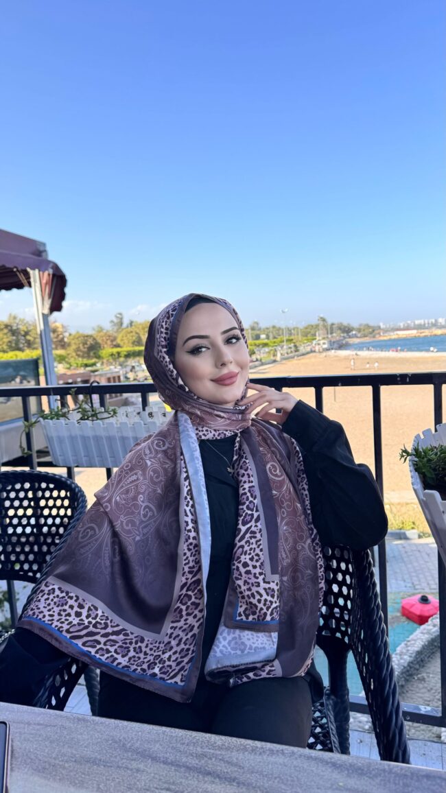 Leopar Detaylı Pamuk İpek Şal-456654-Mocha