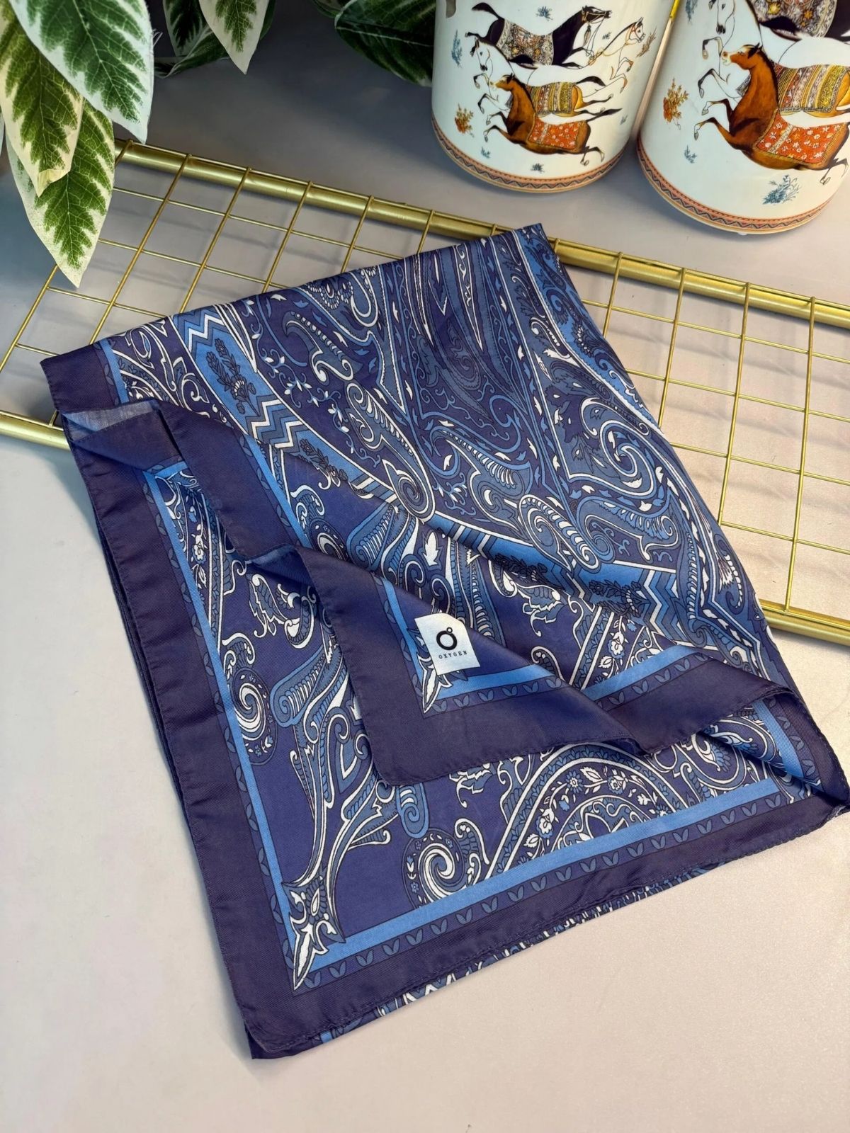 Etro Pamuk İpek Şal 52340 -Mavi-lacivert - Görsel 5