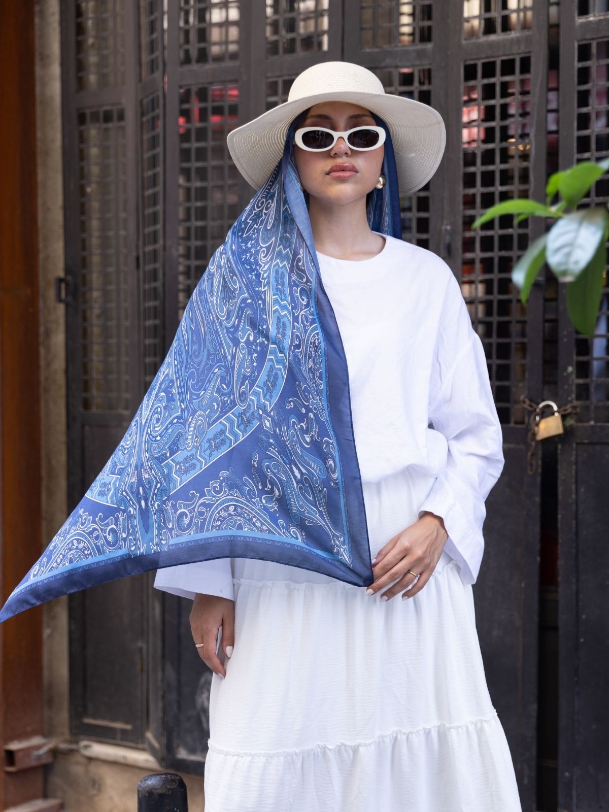 Etro Pamuk İpek Şal 52340 -Mavi-lacivert - Görsel 4