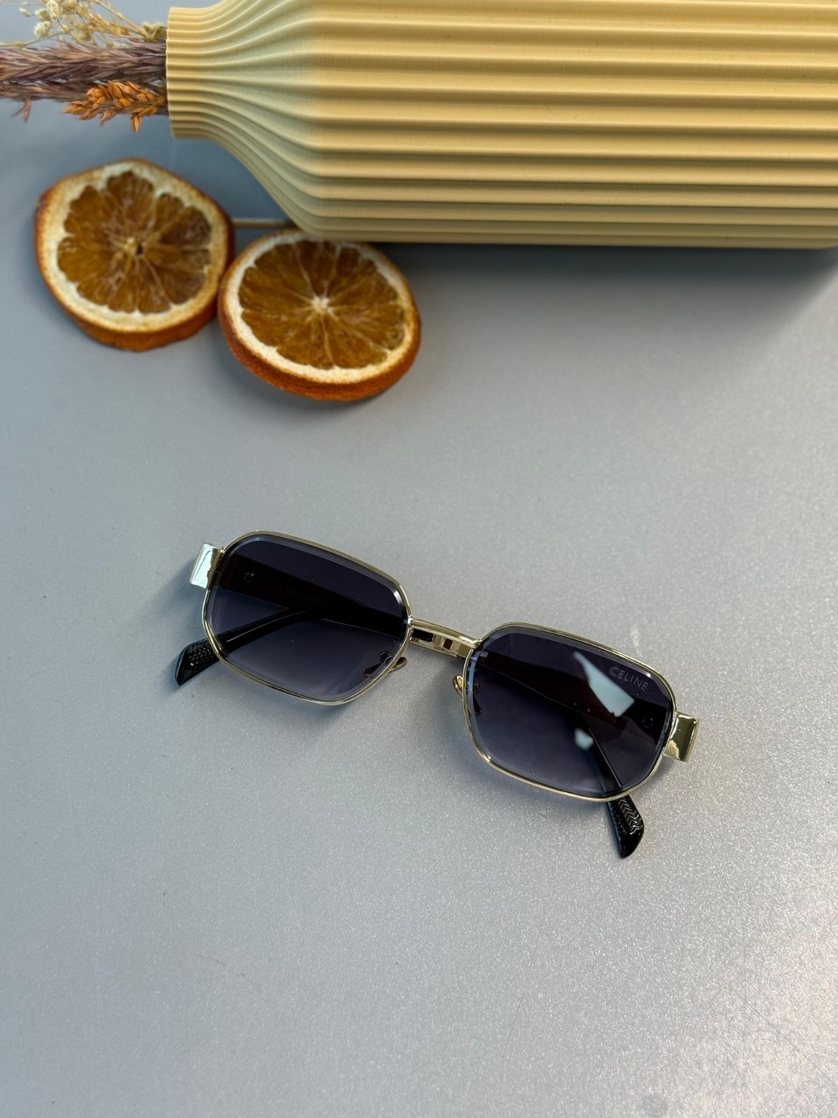 Celine Triomphe Metal Square Güneş Gözlüğü - Altın -Mor Degrade