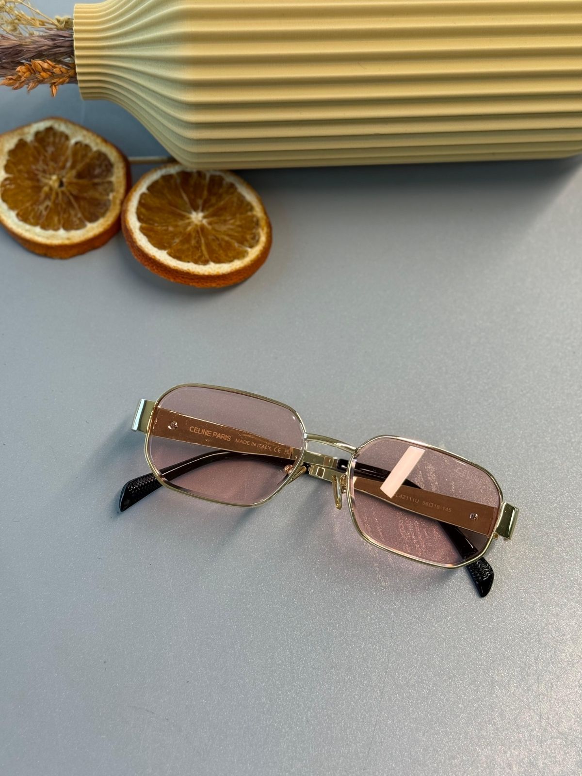 Celine Triomphe Metal Square Güneş Gözlüğü -Altın pembe