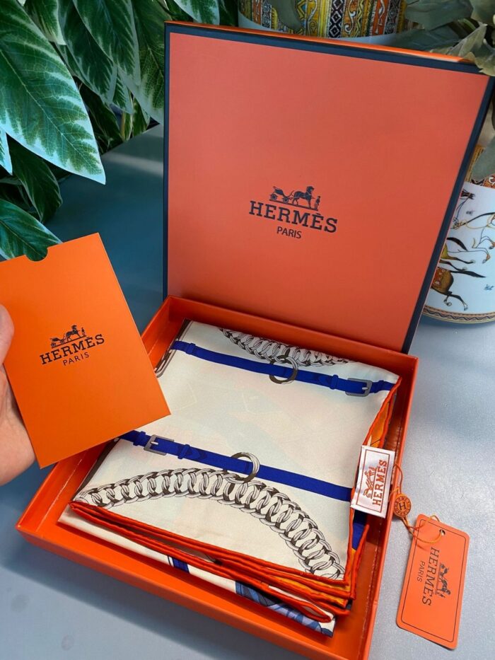 Hermes İthal Kutulu +% 100 İpek 12 mm Eşarp - Lacivert