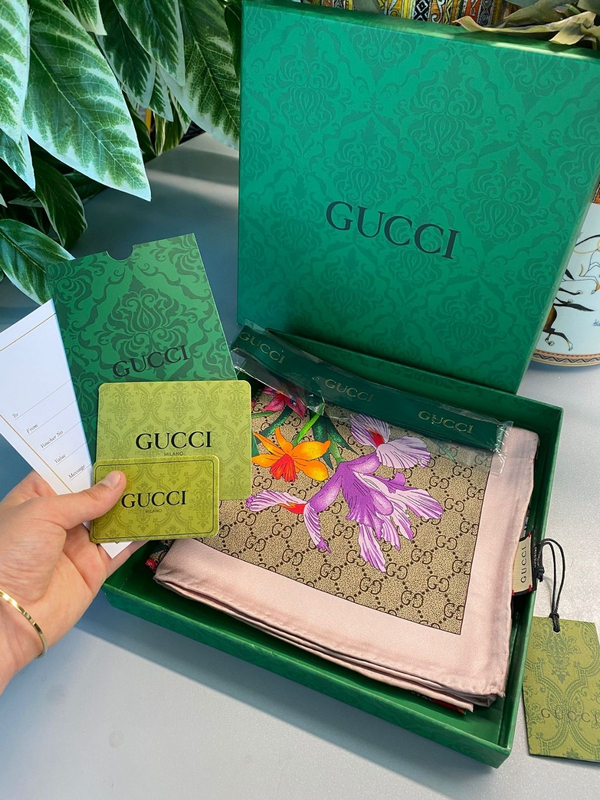 Gucci İthal Kutulu +% 100 İpek 12 mm Eşarp - pudra