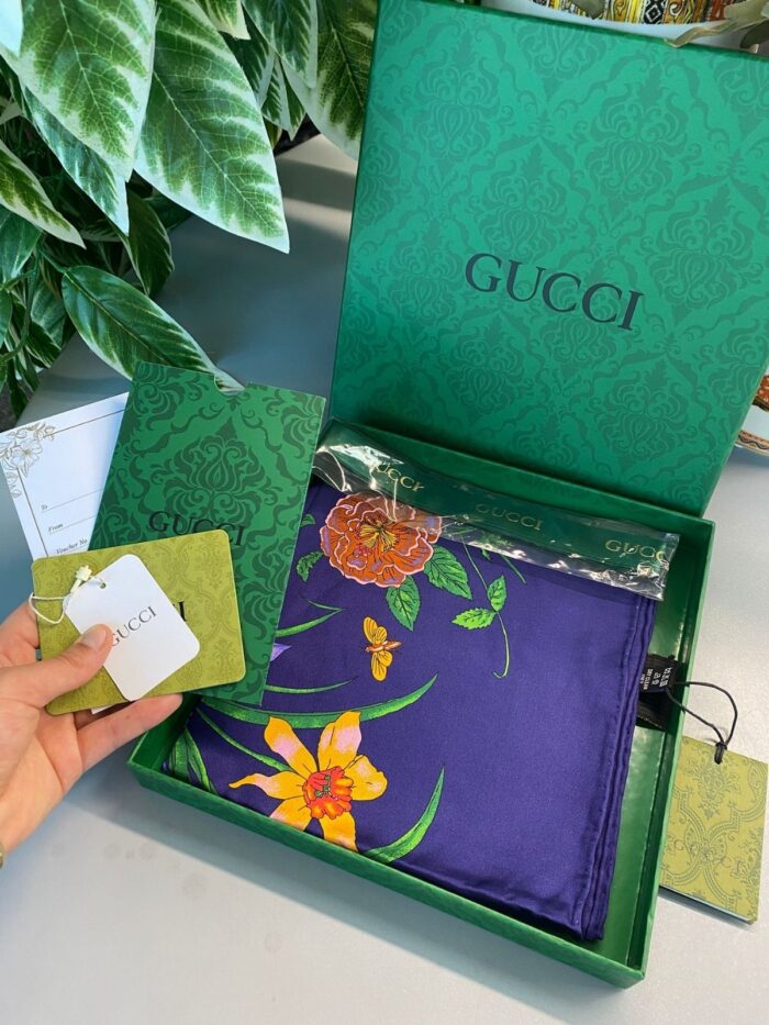 Gucci İthal Kutulu +% 100 İpek 12 mm Eşarp - Lacivert
