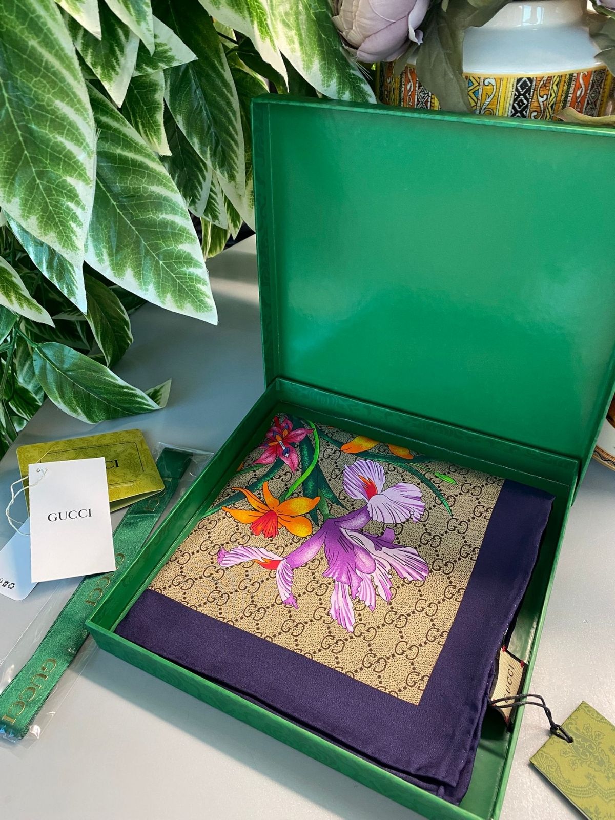 Gucci thal Kutulu +% 100 İpek 12 mm Eşarp - Koyu Lacivert