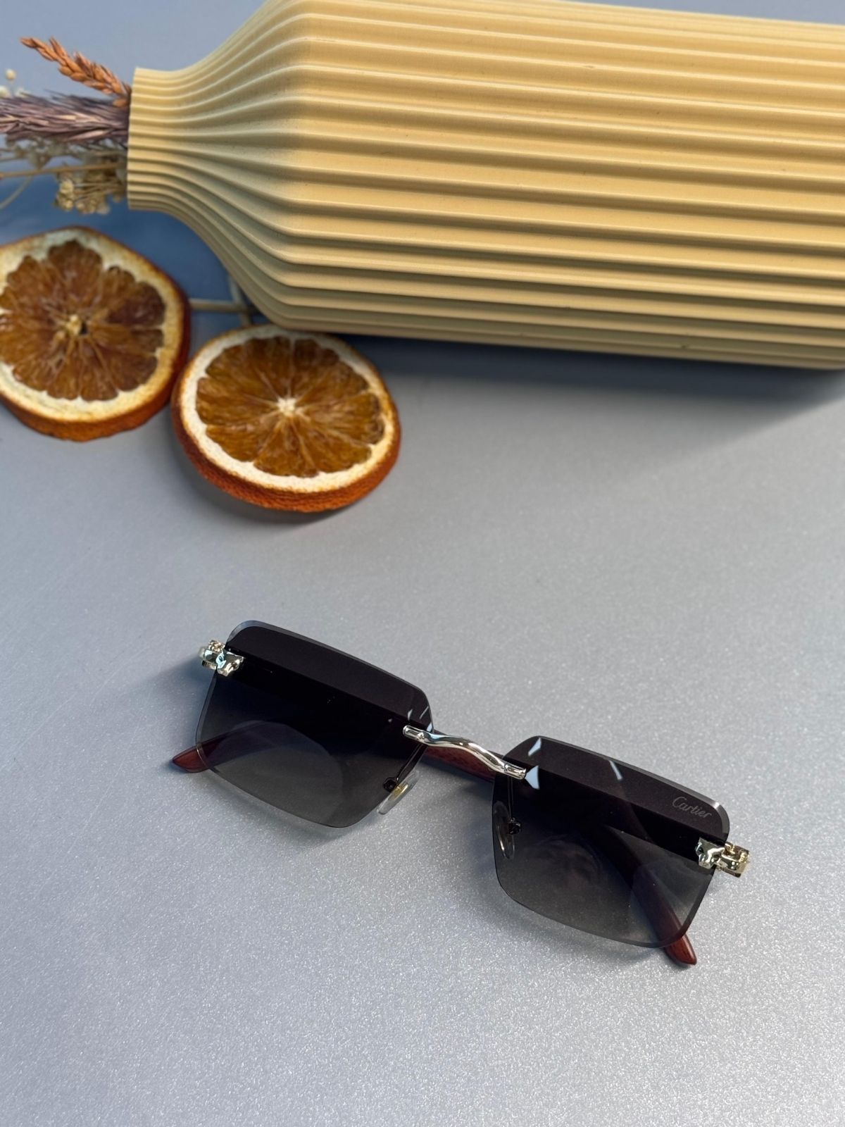 Cartier Santos Rimless Güneş Gözlüğü- Siyah degrade