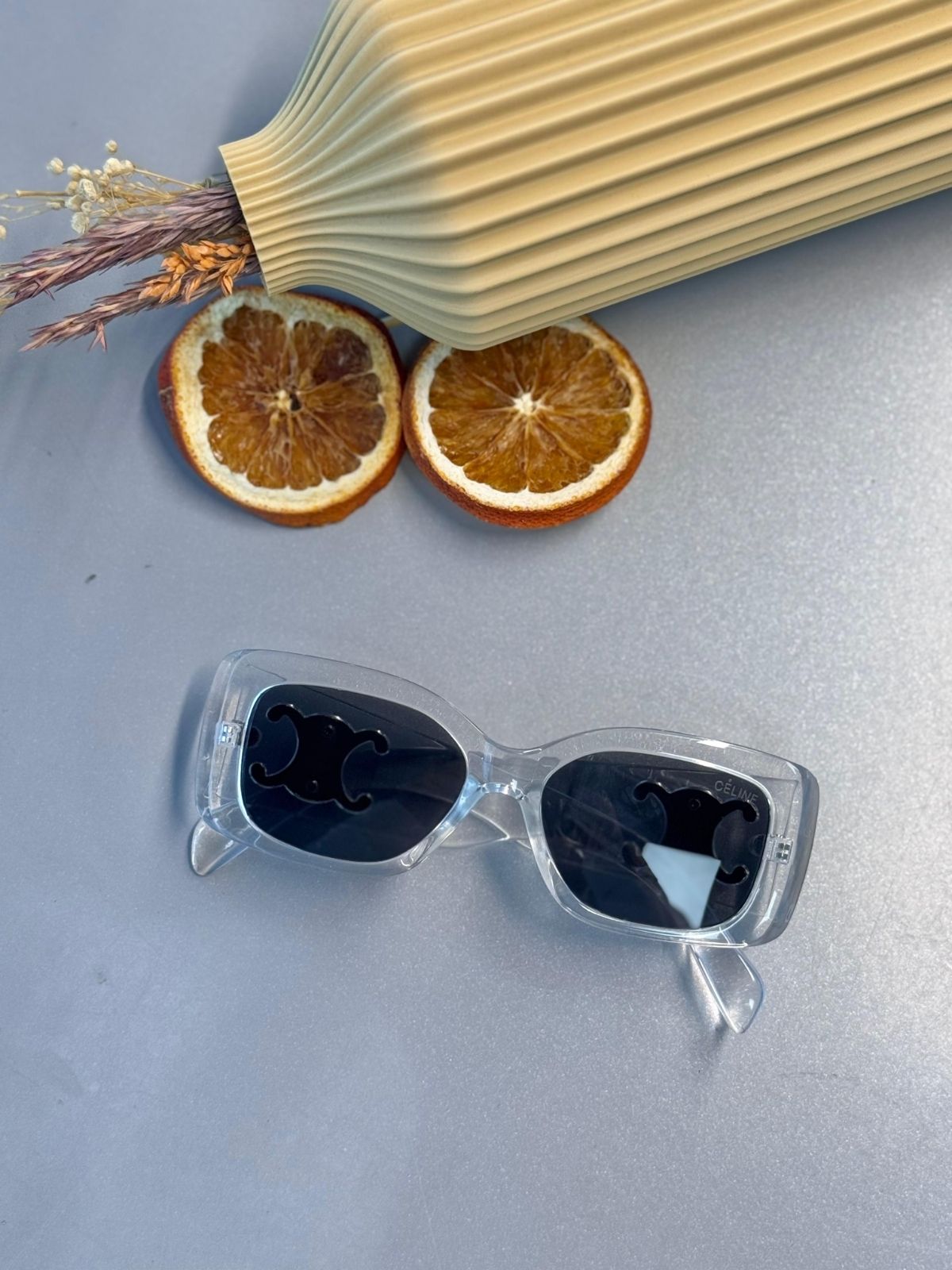 Celine Triomphe XL 01 CL - Dikdörtgen Güneş Gözlüğü - Şeffaf