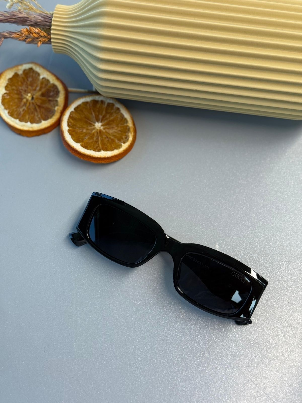 Gucci Unisex Dikdörtgen Asetat Güneş Gözlüğü- Siyah