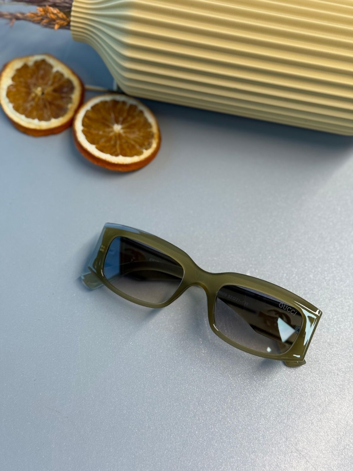 Gucci Unisex Dikdörtgen Asetat Güneş Gözlüğü-Yeşil Transparan