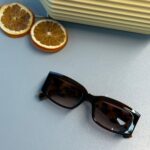 Gucci Unisex Dikdörtgen Asetat Güneş Gözlüğü-Black/Havana Brown