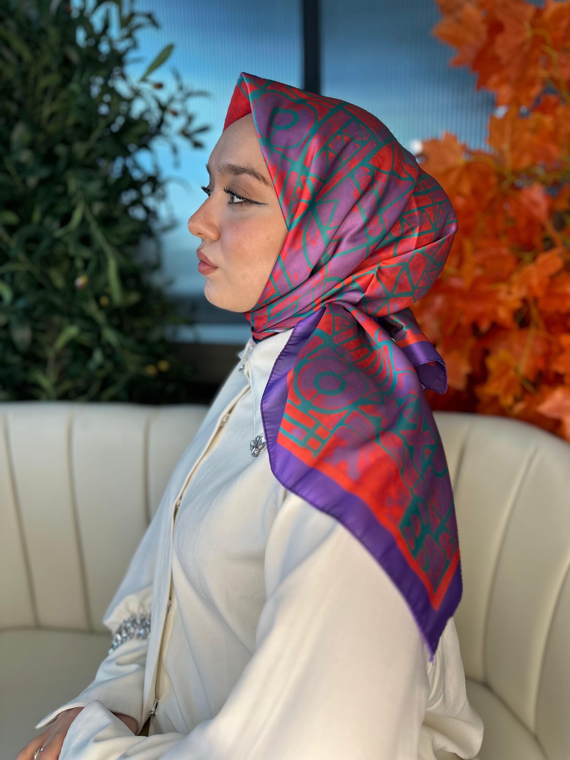 Oxxo Desen Vual İpek Eşarp-6203662-Lila