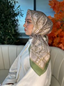 Oxxo Desen Vual İpek Eşarp-6203662-Yeşil