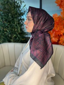 Oxxo Desen Vual İpek Eşarp-6203662-Siyah-Bordo