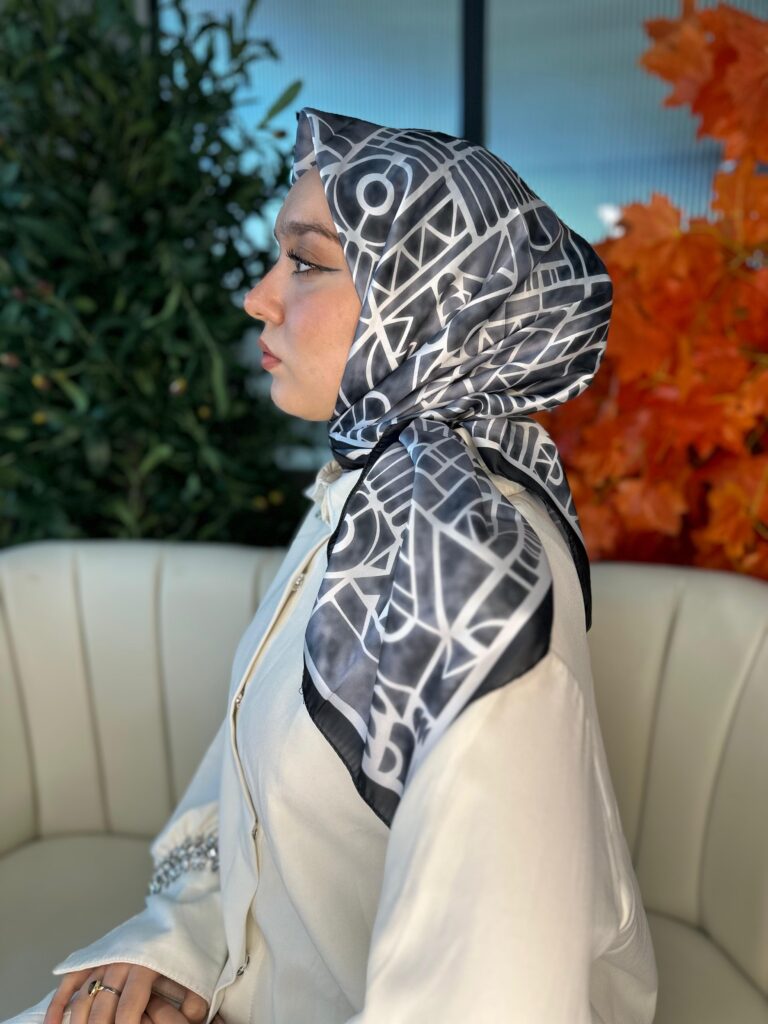 Oxxo Desen Vual İpek Eşarp-6203662-Füme