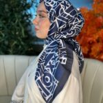 Oxxo Desen Vual İpek Eşarp-6203662-Lacivert