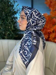 Oxxo Desen Vual İpek Eşarp-6203662-Lacivert