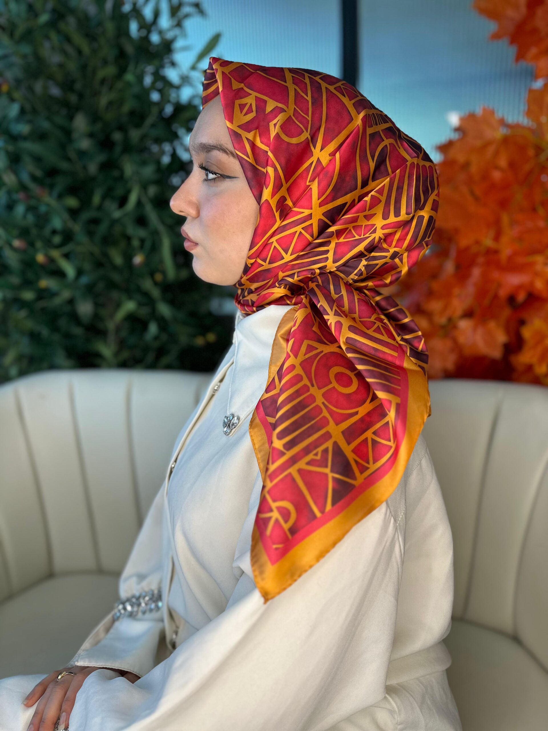 Oxxo Desen Vual İpek Eşarp-6203662-Taba