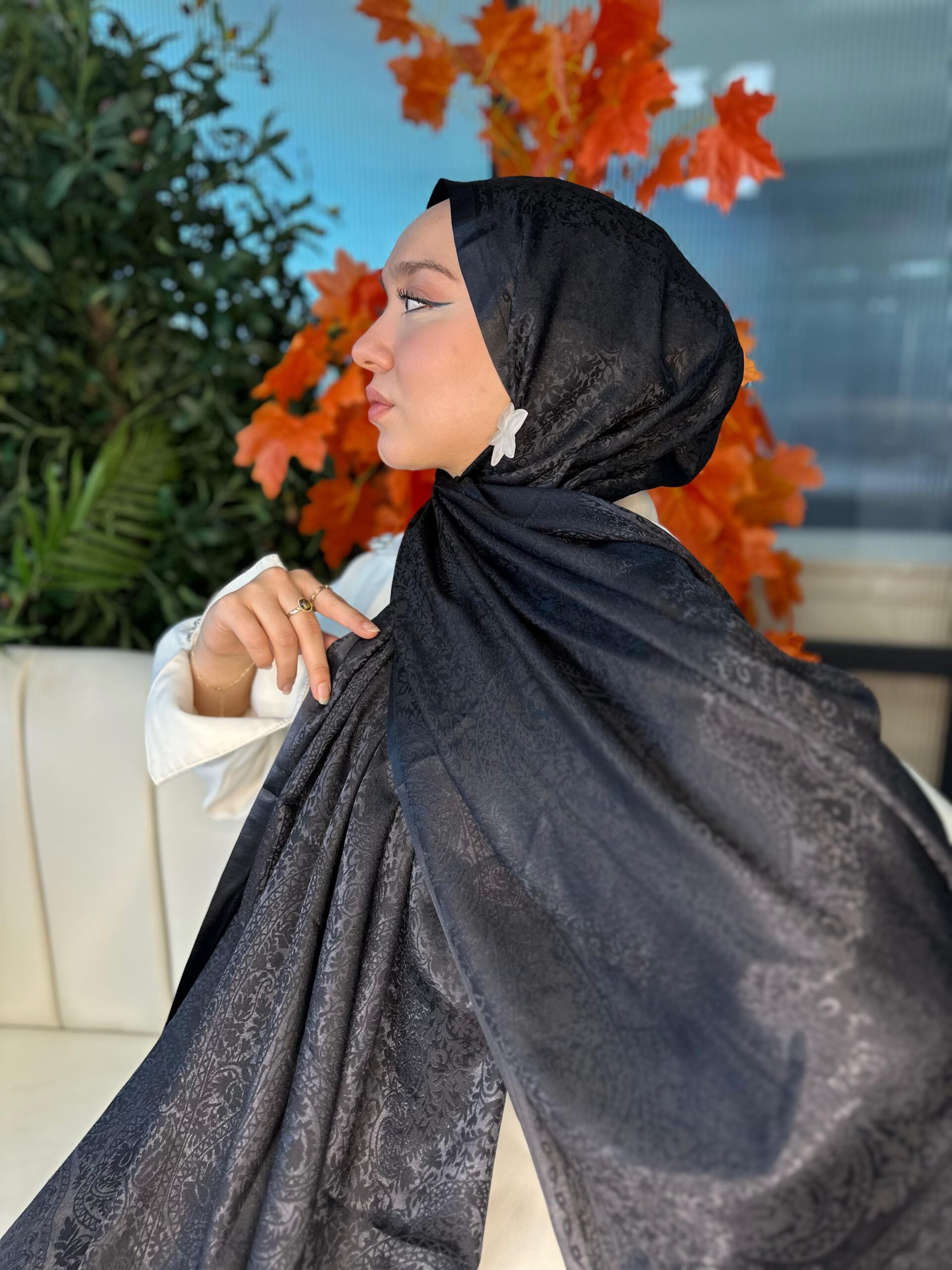 Alin  Etnik Desen Kaşmir Şal -321457-Siyah