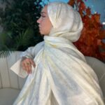 Hürrem Sultan Kendinden Dokulu Çift Taraflı Şal-2000-Ekru