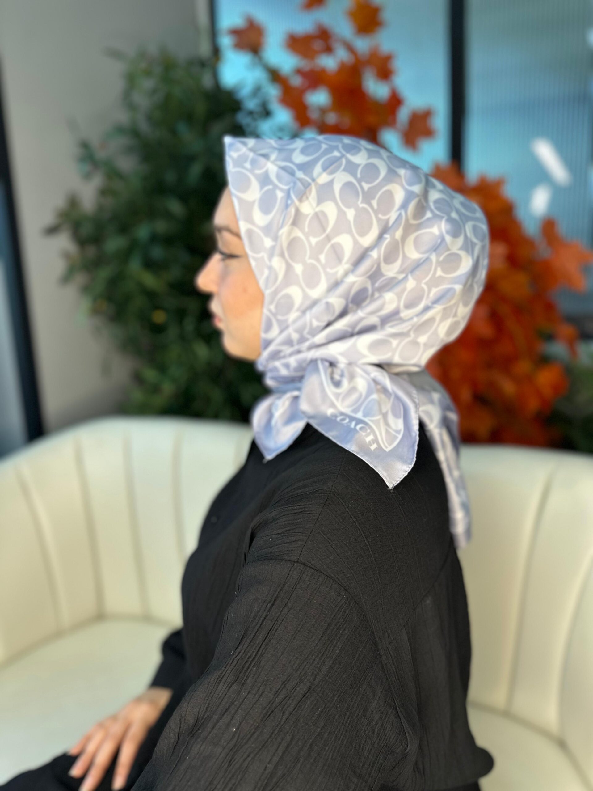 Coach Desen Vual  İpek Eşarp-86826-Gri