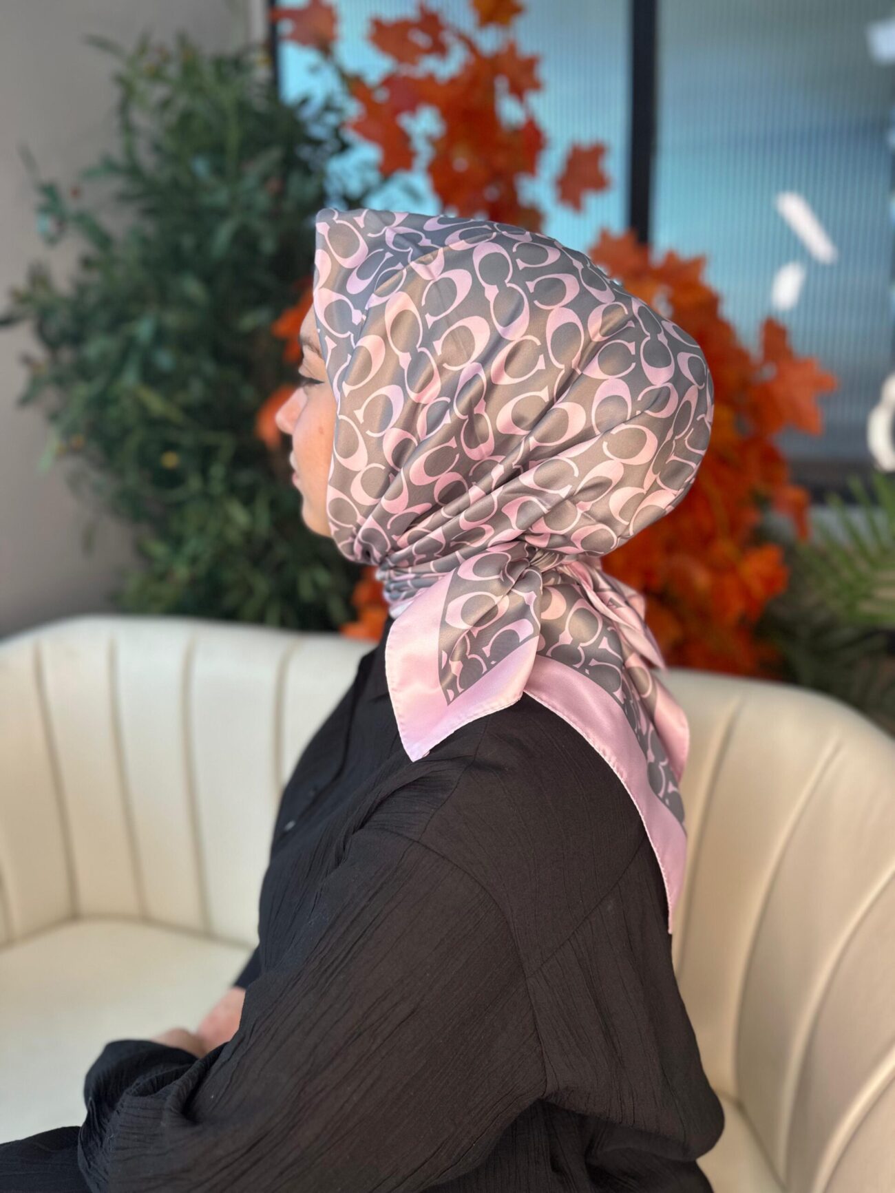 Coach Desen Vual İpek Eşarp-86826-Pudra