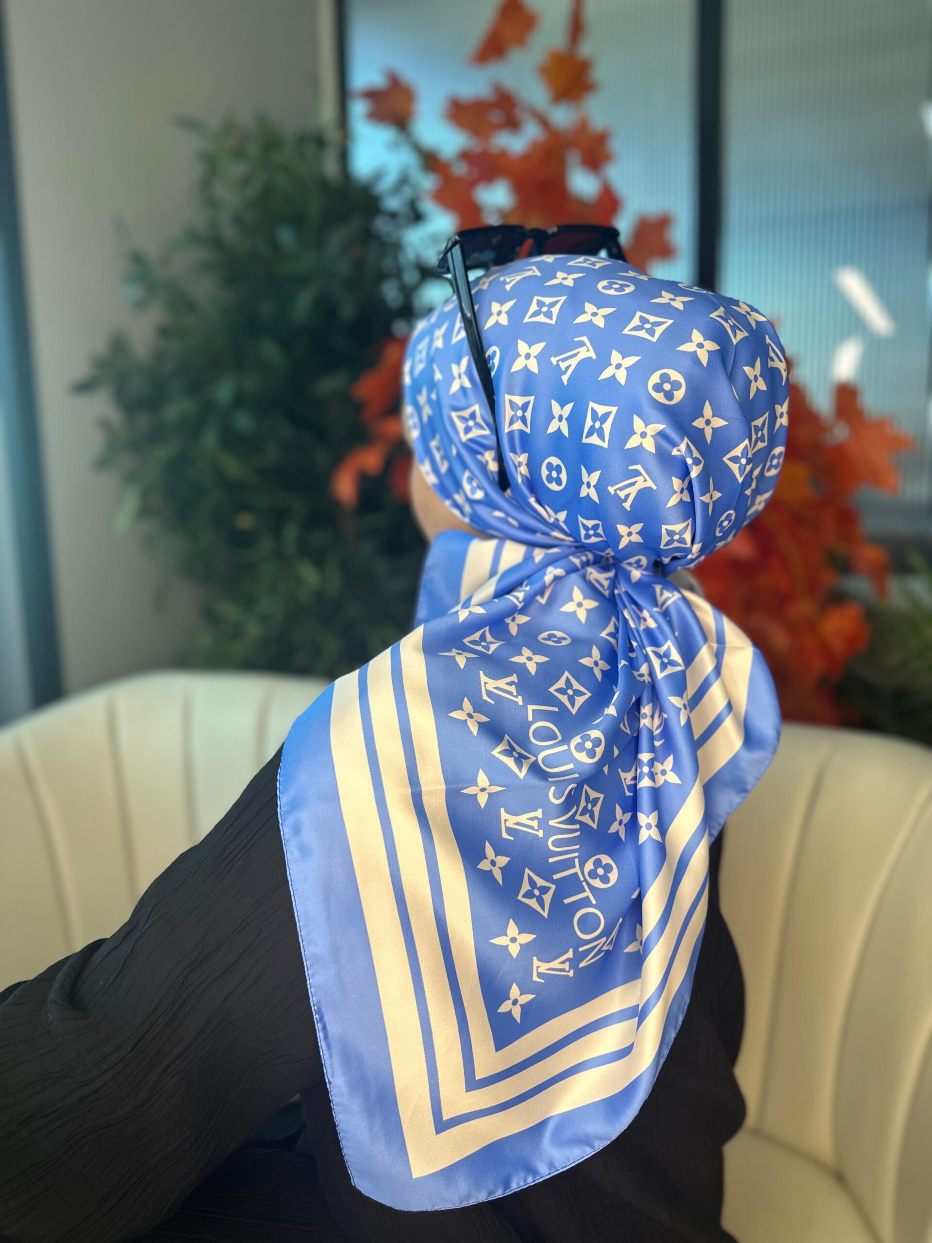 Lv Desen Vual İpek Eşarp-6204527-Mavi