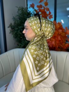 Lv Desen Vual  İpek Eşarp-6204527-Yağ yeşili