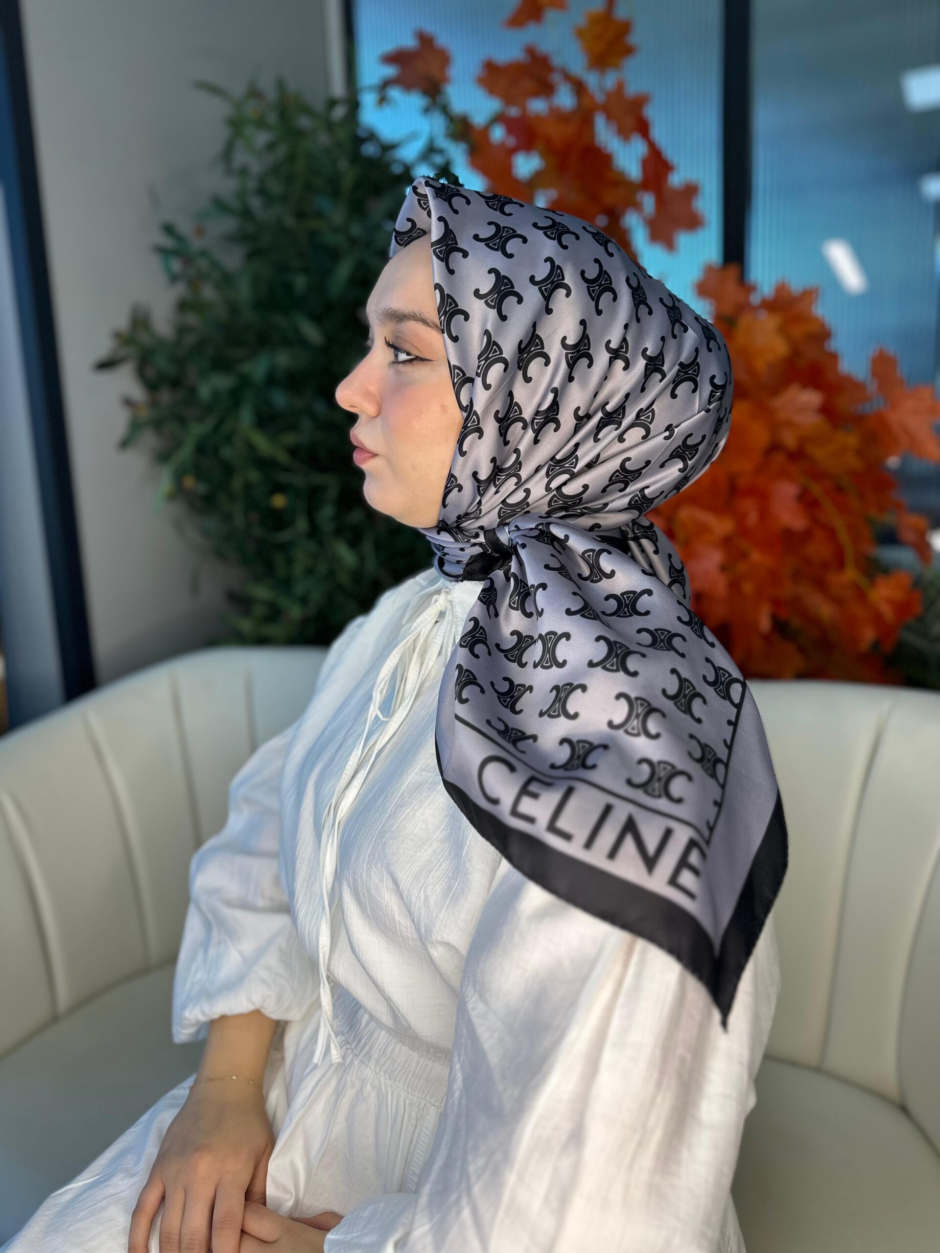 Celine  Desen Vual  İpek Eşarp-6204527-Antrasit