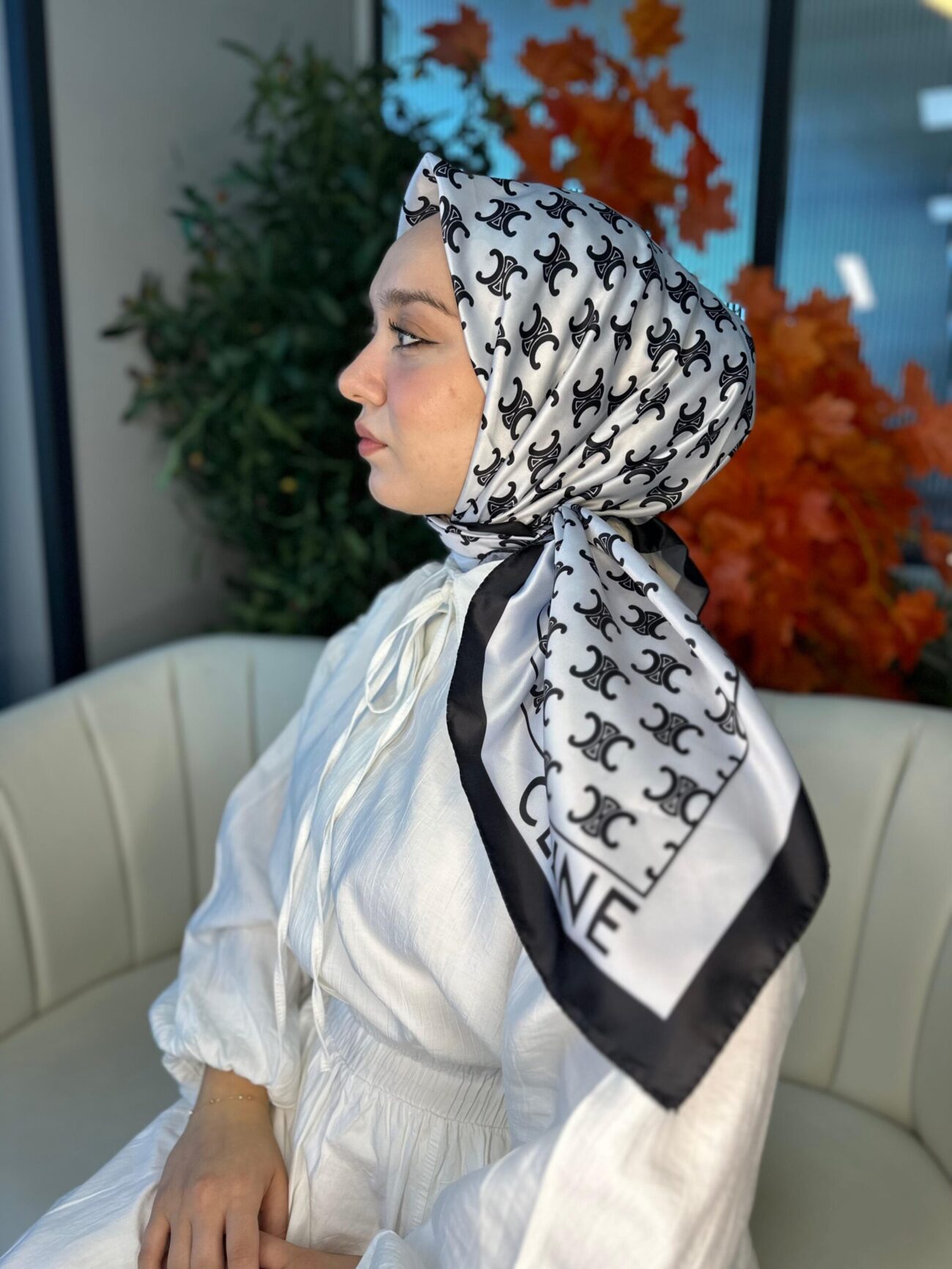 Celine Desen Vual İpek Eşarp-6204527-Beyaz