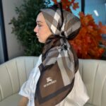 Burberry Kare   Desen Vual  İpek Eşarp-8682626-Acıkahve