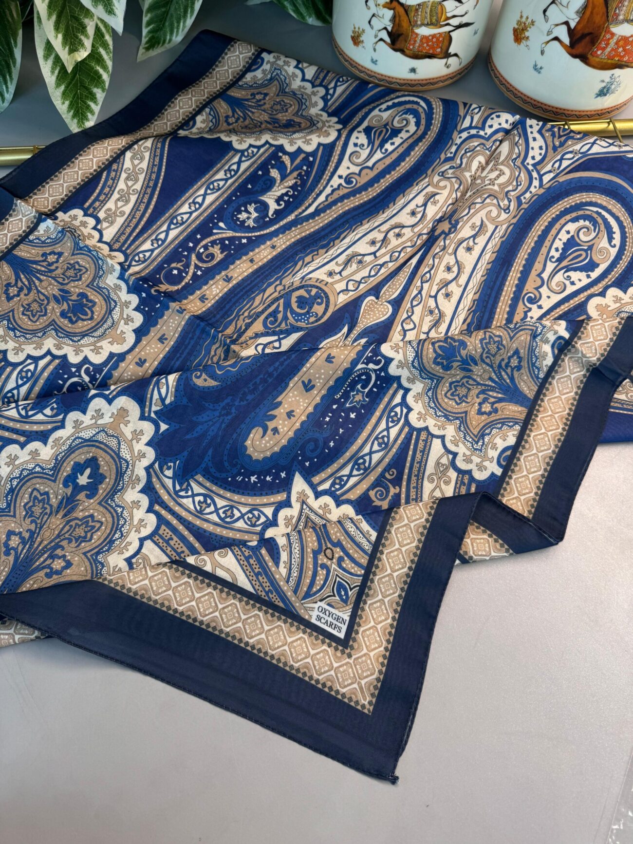 Yeni Etnik Pamuk Soft Şal 65301 - 65301 -Gold mavi