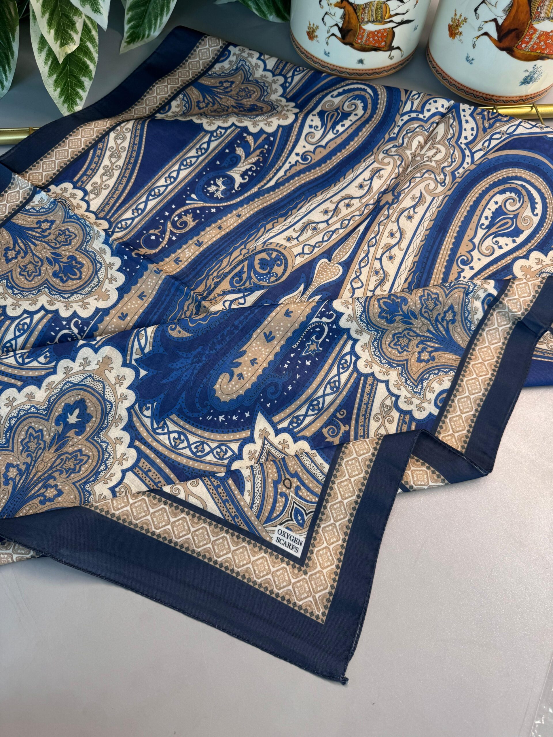 Yeni Etnik Pamuk Soft Şal 65301 - 65301 -Gold  mavi