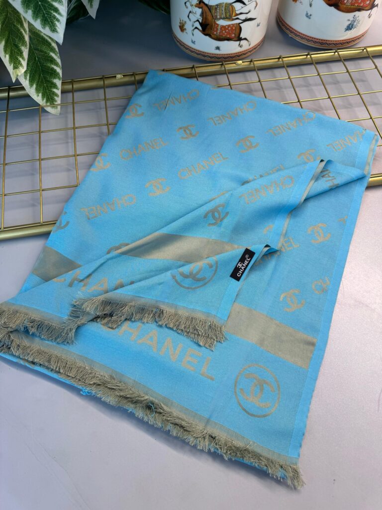 Chanel Çİft Taraflı Kaşmir Şal-Turkuaz