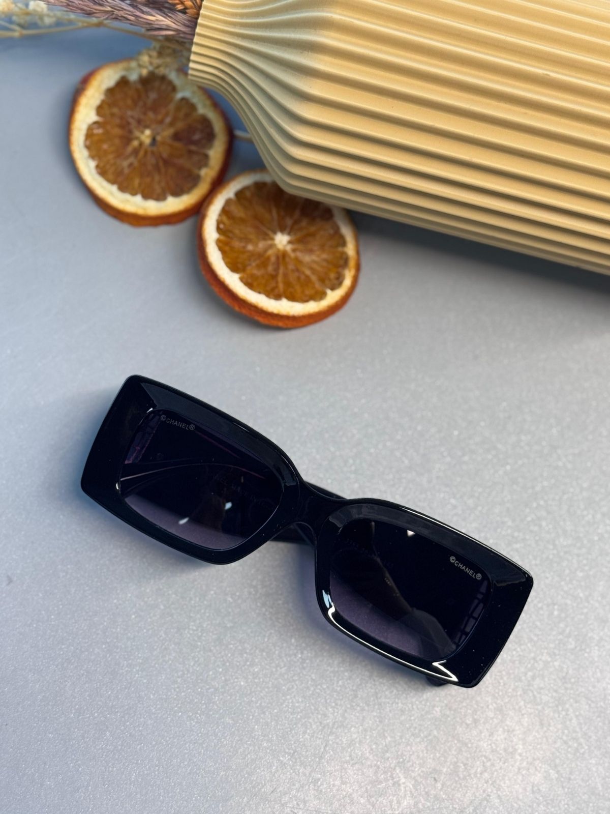 Chanel Dikdörtgen Güneş Gözlüğü - Siyah Gümüş