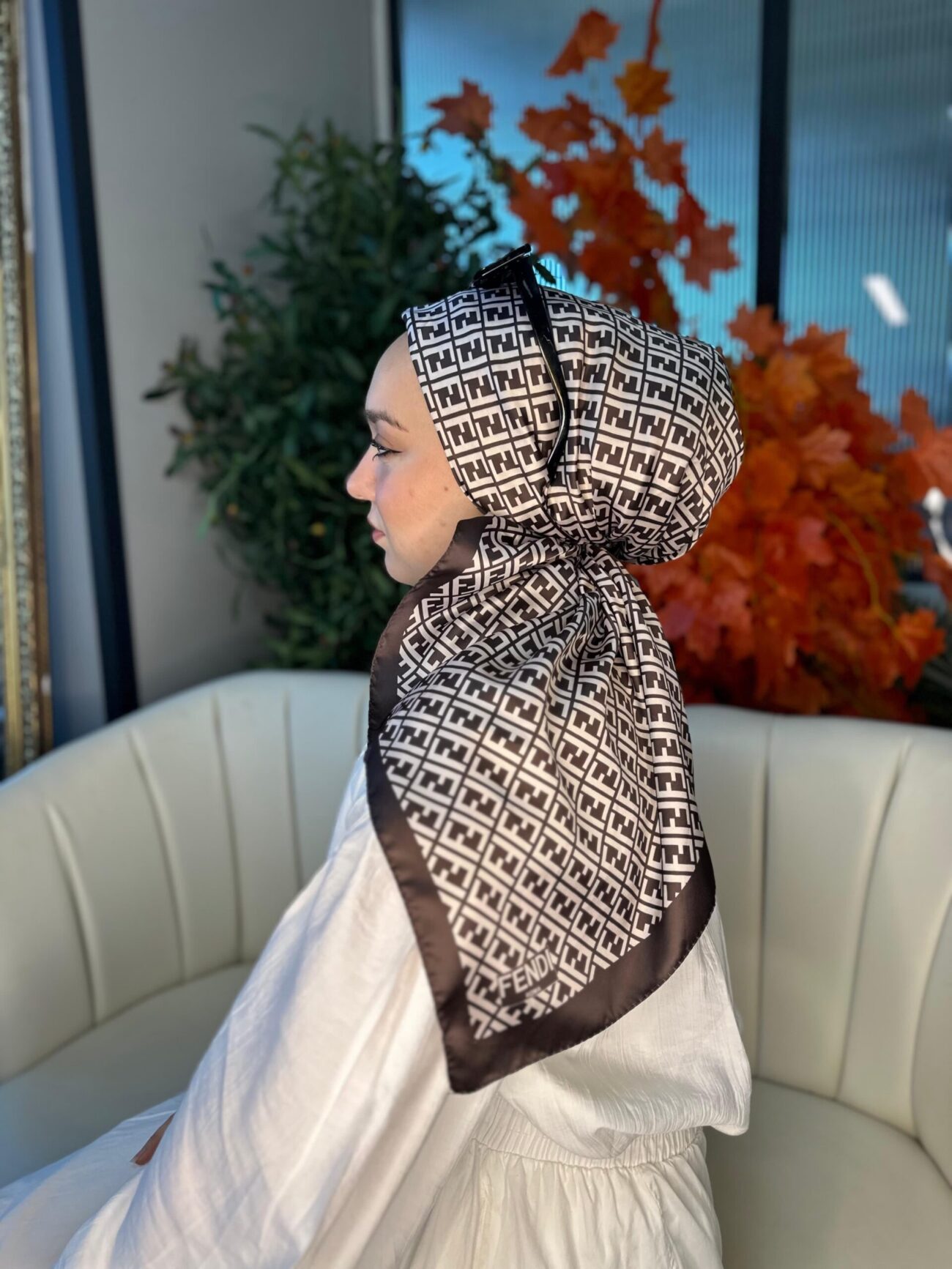 Fendi Desen Vual İpek Eşarp-6204527-Kahve