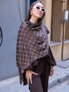 Ysl Desen Kendinden Dokulu Desenli İtalyan Şal-10010-Kahve