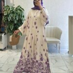 Çini Border Desen Elbise - Lavanta