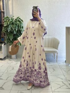 Çini Border Desen Elbise - Lavanta