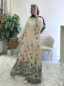 Çini Border Desen  Elbise - Siyah