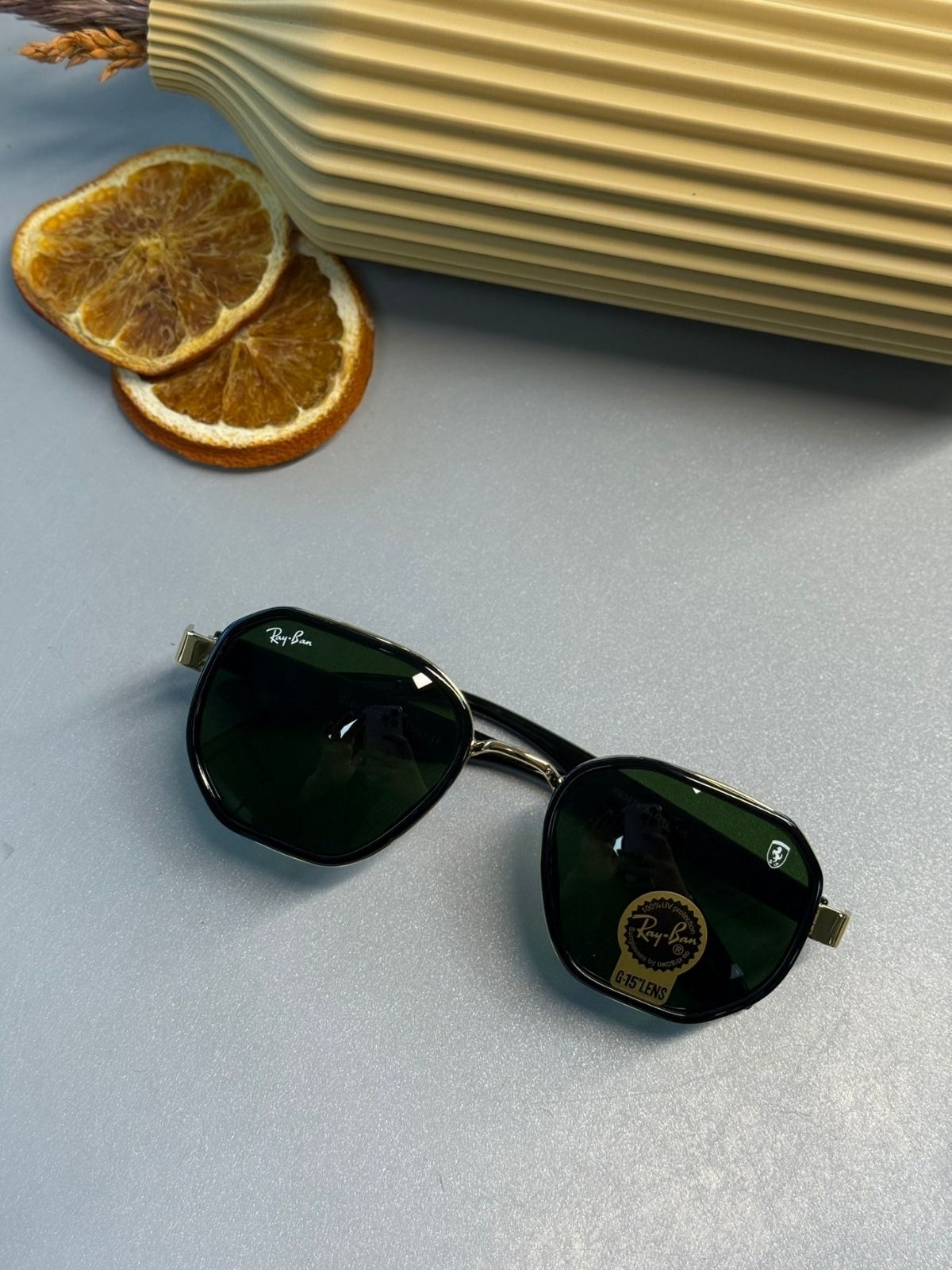 Ray-Ban Unisex Octagonal Classic - Gold Detaylı Yeşil Lens Güneş Gözlüğü