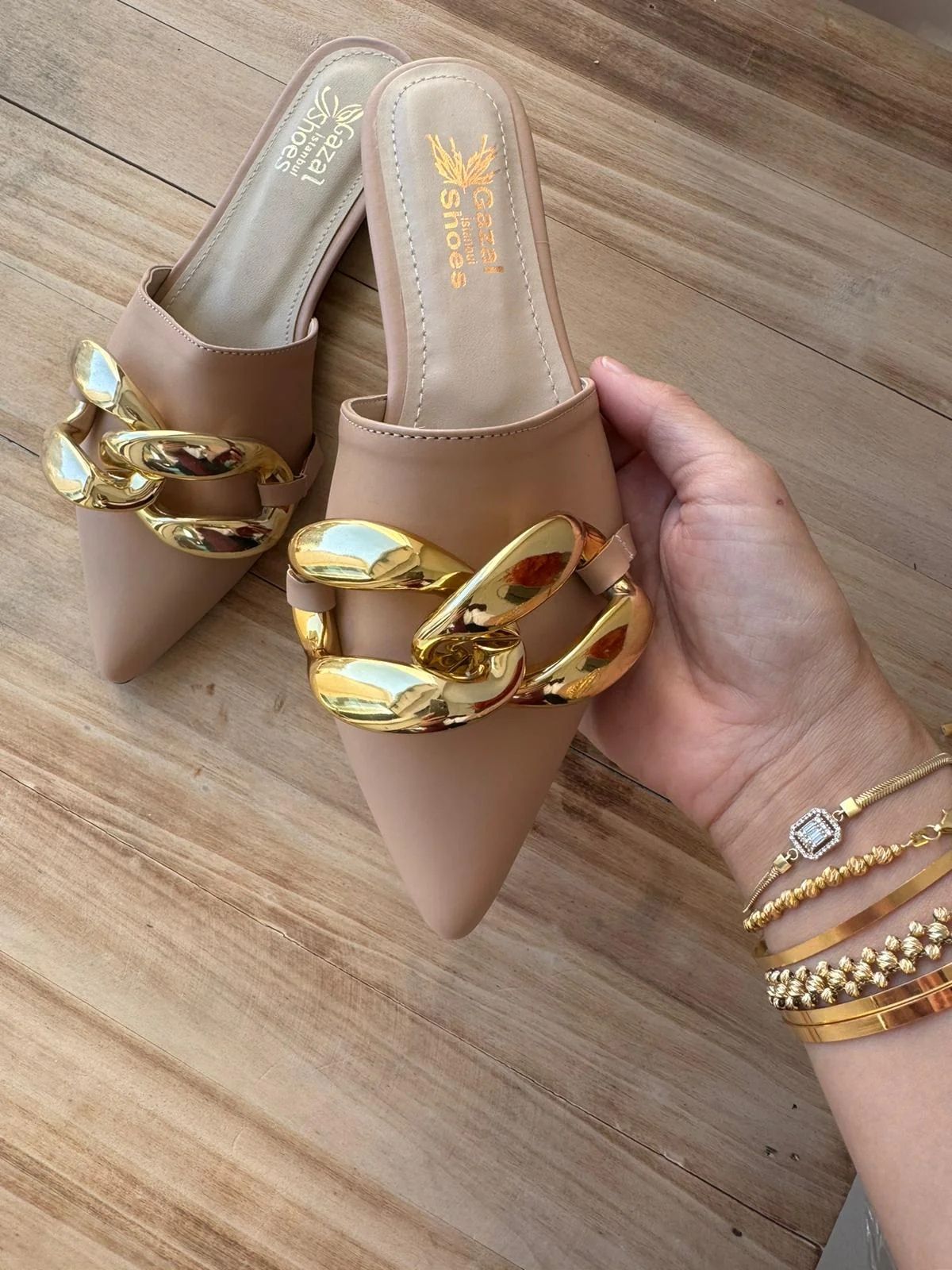 Stiletto Burun Altın Halka – Camel 36 Beden